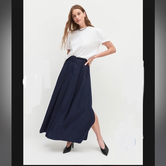 NEW FAVORITE DAUGHTER the gabby maxi skirt in Navy Pinstripe size 2 - Picture 2 of 15